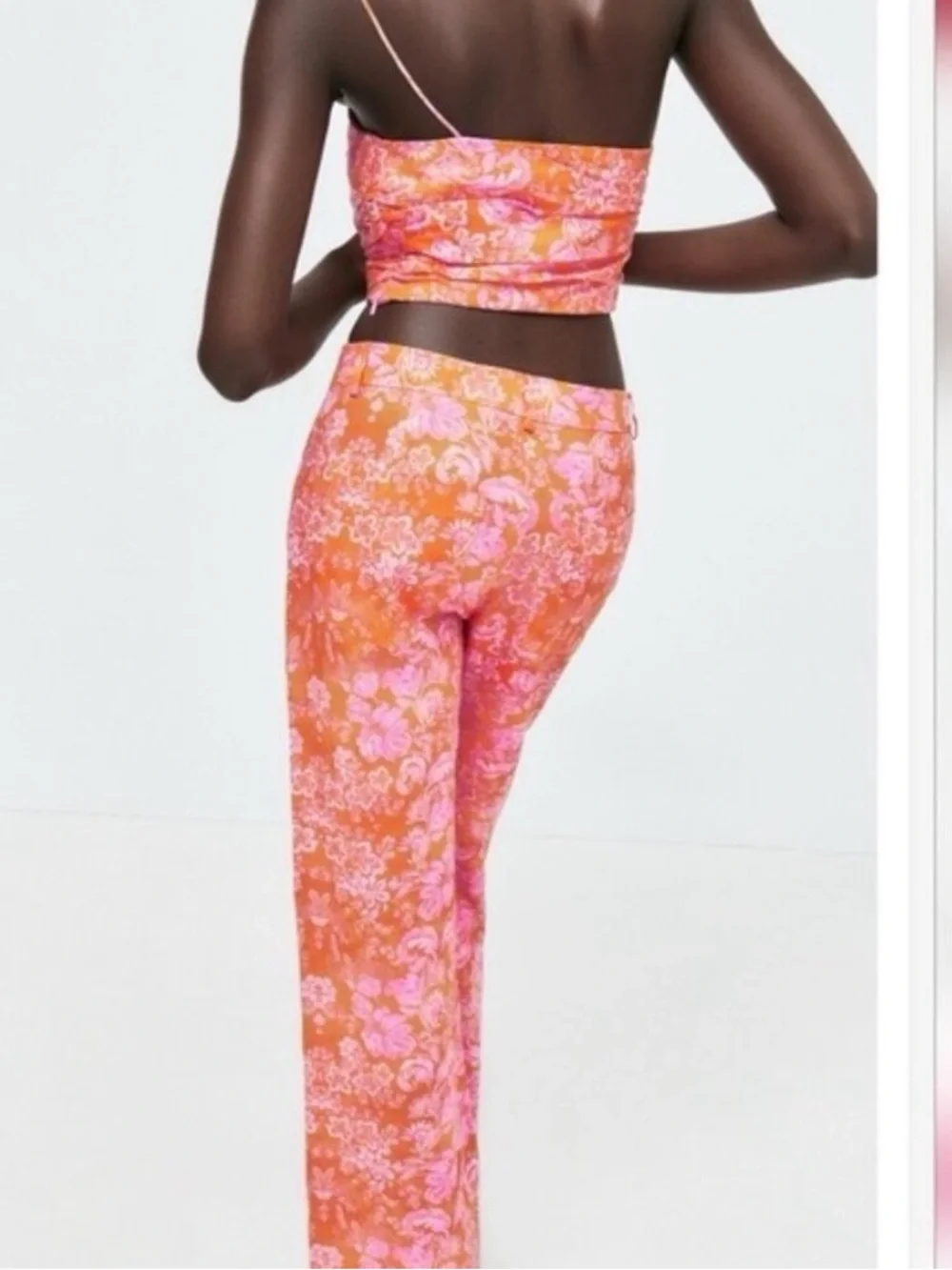 ZARA Floral Two Piece Set Size XS Orange and Pink